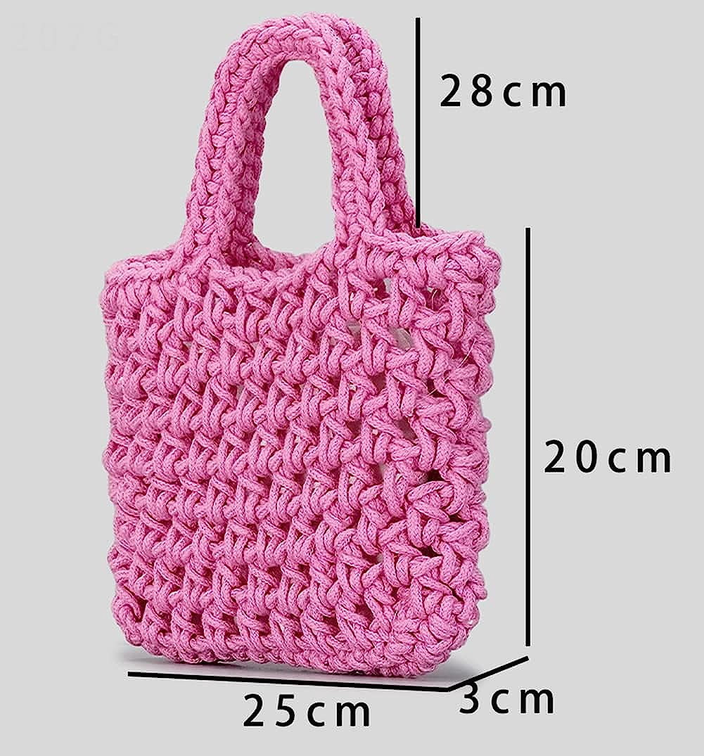 Kukuzhu Crochet Knit Purse for Women Mesh Cotton Rope Tote Bag Summer Handwoven Handbag Beach Vacation Hobo Bag for Women