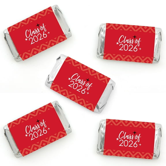 Big Dot of Happiness 2026 Red Graduation Party - Mini Candy Bar Wrapper Stickers - Small Favors - 40 Count