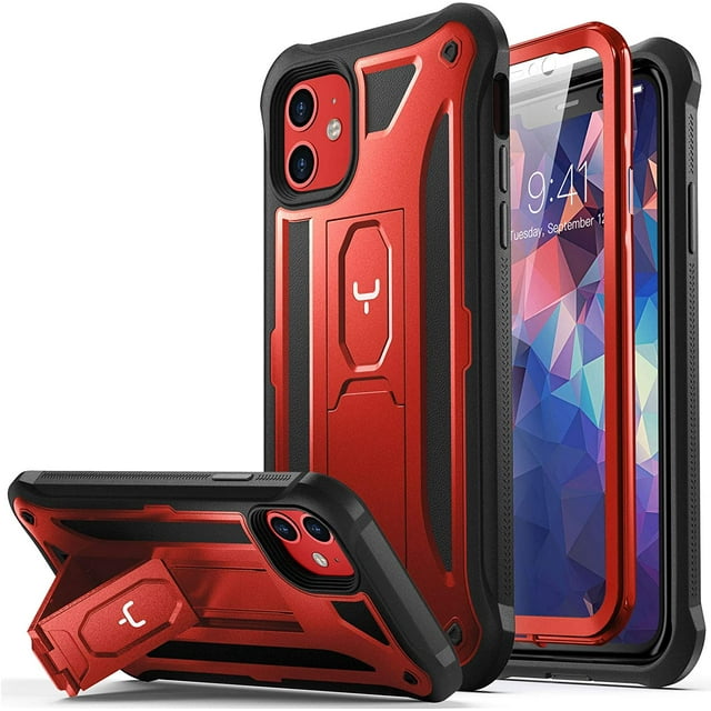 IBAOLEA Conçu pour iPhone 11 Étui, Protection Robuste avec Support et Protecteur d'Écran Intégré Étui Antichoc pour iPhone 11 6.1 Pouces - Rouge