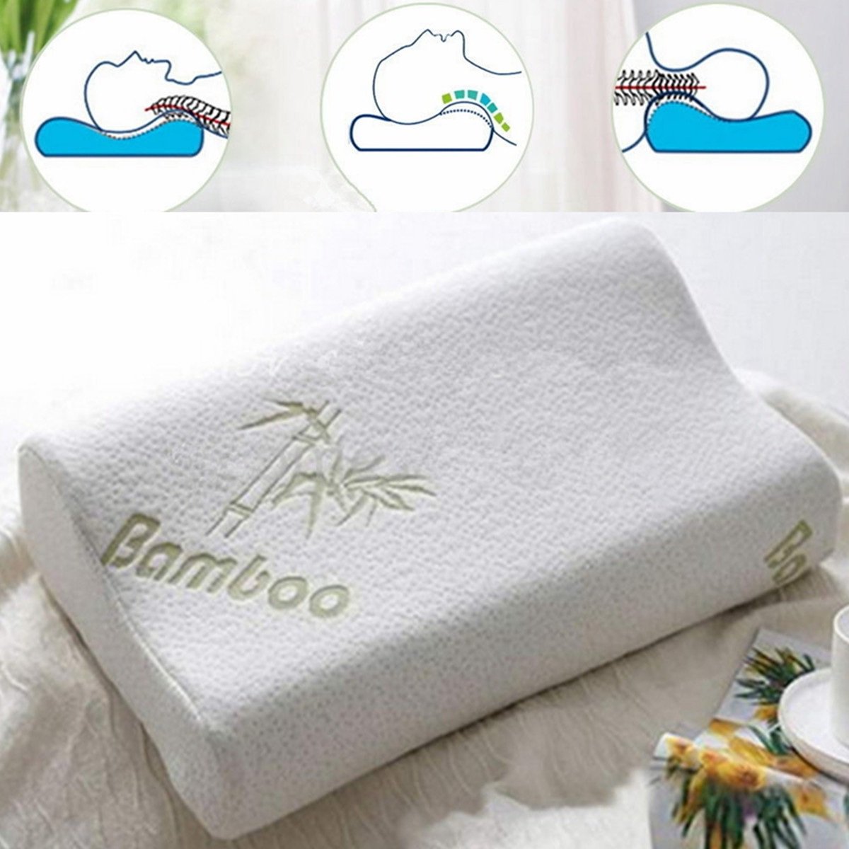 High Density Bamboo Memory Foam Bed Pillow Hypoallergenic Cool