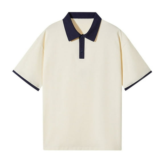 TEDOYE Men's Polo Shirts Men's Off Shoulder Color Shirt Loose Short Sleeve Lapel Shirt Comfortable