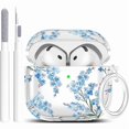 thumbnail image 1 of wonima11 Case for AirPods 4 - Wonjury Clear Case Cover Floral Print Skin Women Girls Keychain Cleaner Tool for Apple Airpods 4th 2024 - Flower Blue, 1 of 1