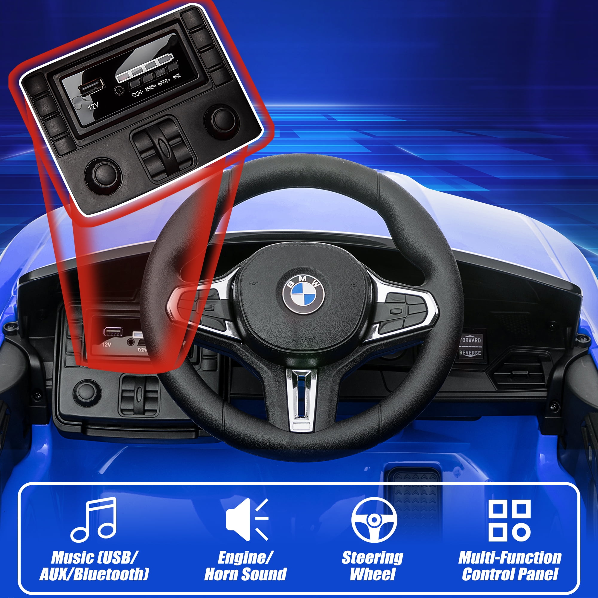 12V Ride on Cars with Remote Control, Licensed BMW M4 Battery Powered Ride on Toys for Kids Boys Girls Gifts, Kids Electric Cars Vehicle with Music, Bluetooth, Story, USB/MP3 Port, LED Light, Blue