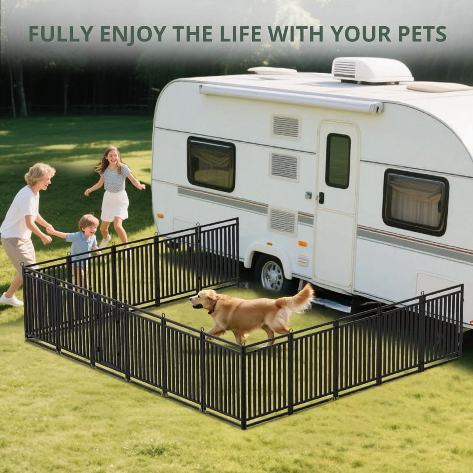 Petorldog 40" Metal Dog Playpen, 16 Panels Portable Fence for Indoor & Outdoor Use (Black-Silver)