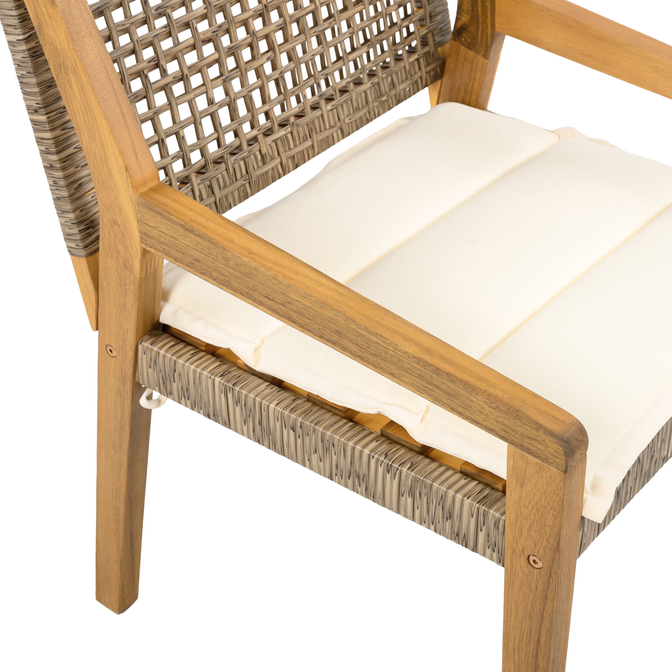 Christopher Knight Home 7-Piece Outdoor Dining Set, Curved Leg Table and Wicker Chairs with Beige Cushions