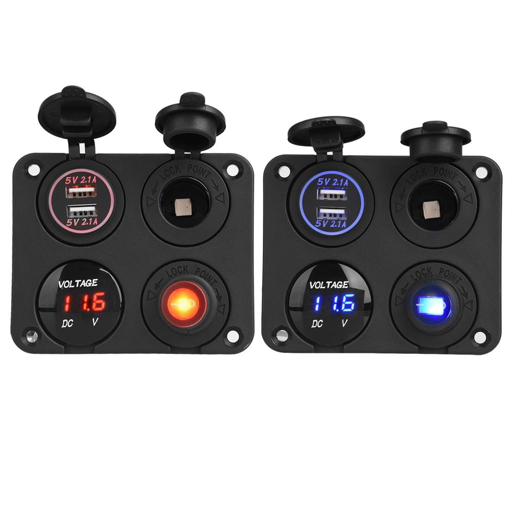 HERCHR 4 in 1 Charger Socket Panel, 12V 4.2A Dual USB Charger Socket