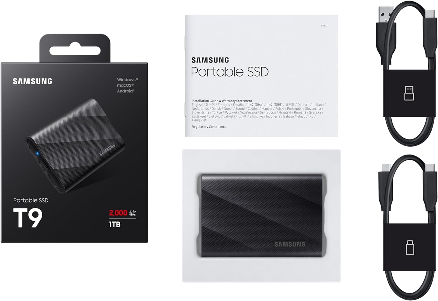 Samsung Portable SSD T9 1TB　2000MB/s Samsung Portable SSD T9 1TB: Ultra-Fast USB 3.2 Gen2x2, Cooling