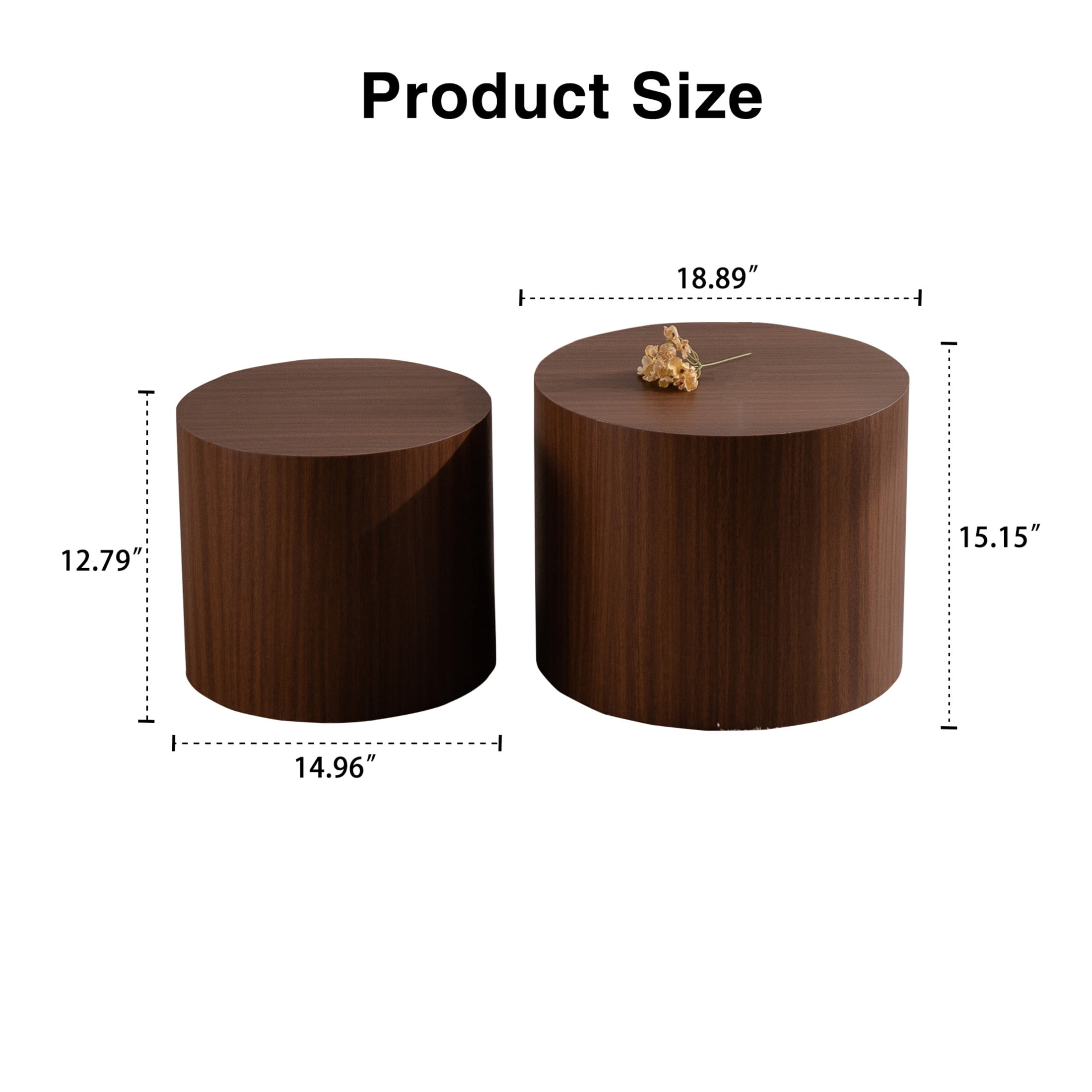 Noble House Nathan 2-Piece Round Nesting Coffee Table Set, Modern Wooden Industrial Side Tables, Walnut, Set of 2