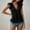 Black, variant on Women's Lace Trimmed V Neck Ruffled Sleeve Flared Eyelet Tank Blouse Top L