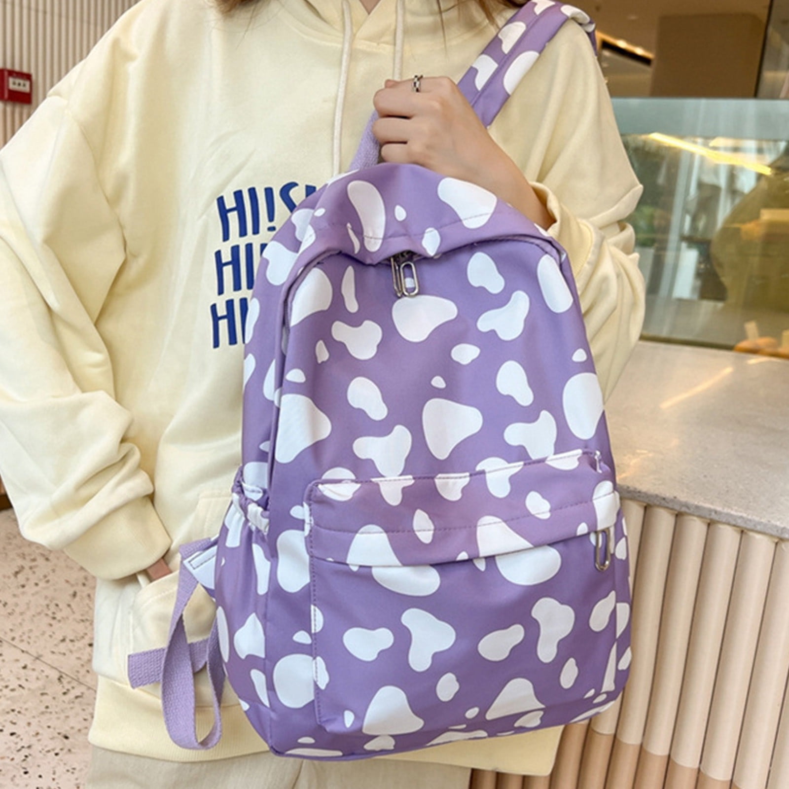 Nkmbld Travel Backpacks for Women Cute Cow Print Backpack Fashionable and Versatile Large Capacity Backpack, Purple