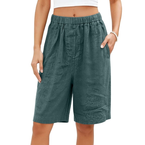 yillto Summer Shorts for Womens Wide Leg Knee Length Long Shorts Trousers Elastic Waist Casual Pockets Pants