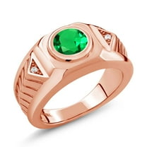 Gem Stone King 1.68 Ct Round Green Simulated Emerald 18K Rose Gold Plated Silver Men's Ring