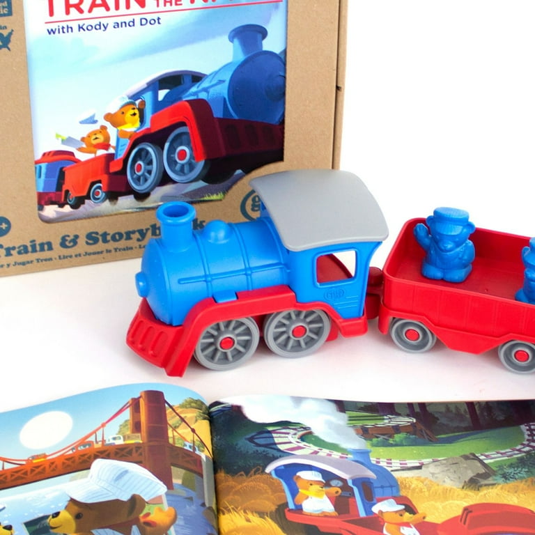 Green Toys: Train & Board Book Set - Red & Blue Rail Vehicle