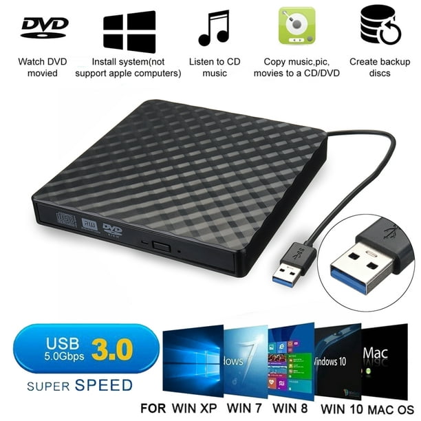 Lecteur de CD DVD externe USB 3.0, graveur de DVD/CD RW externe portable  mince pour ordinateur portable, ordinateur portable, ordinateur de bureau,  Macbook Pro, Macbook Air 