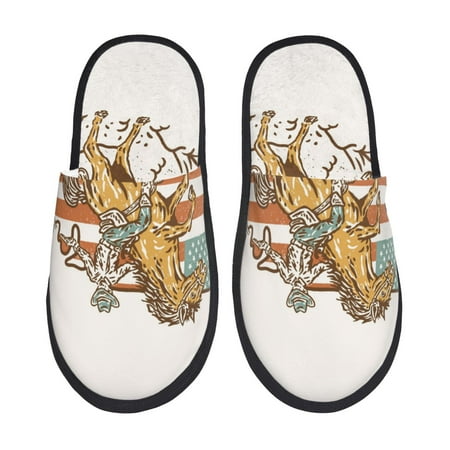 Balery Vintage Wild West Cowboy Slient Indoor Furry Fleece Comfort House Shoes Soft Non-Slip Home Shoes Cotton slippers House Slippers-- Medium