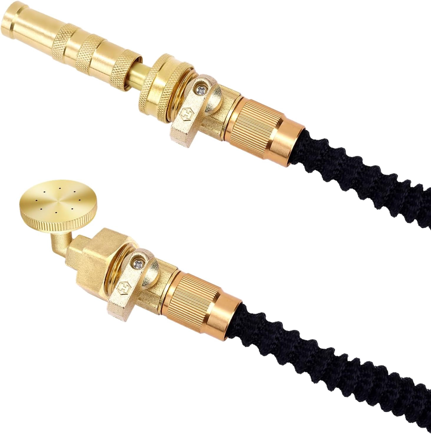 Brass Hose Nozzle & 8-Hole Garden Hose Mister Nozzle Set, Heavy Duty, Adjustable Spray & High-Pressure Jet