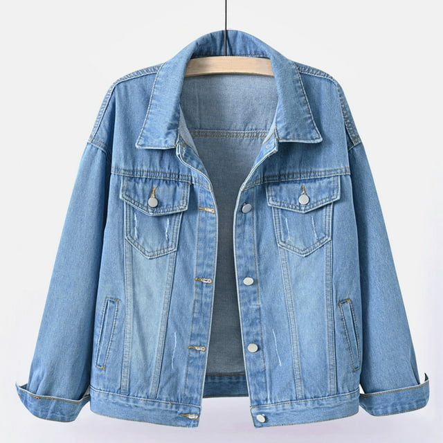 Oversized Jean Jacket Women Denim Jackets Classic Collar Button Details Pockets Jean Jacket Jean Jacket Red S