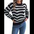 thumbnail image 1 of Suéter de Punto Calado de Larga con Cuello en V y Estampado Ondulado A Juego para Mujer. Negro S, 1 of 10
