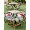 thumbnail image 3 of Outdoor Tablecloth with Umbrella Hole and Zipper, Beige Snowman Christmas Round Table Cloth 54 Inch Waterproof Tablecloth, Xmas Tree Snowflake Winter Birds Picnic Table Cover for Patio Camping, 3 of 7
