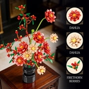 Dyganceuny 1416 PCS Dahlia Flower Building Block Set with Vase, Artificial Floral Decor,Compatible with Lego Flowers,Creative Gift for Women, Moms