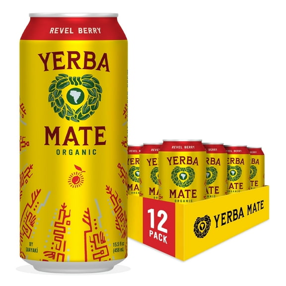 Guayakí Yerba Mate, Organic Energy Drink Alternative, Revel Berry, 150mg Natural Plant Based Caffeine, Better for You Energy & Focus, No Jitters or Crash, 15.5 Oz (Pack of 12)