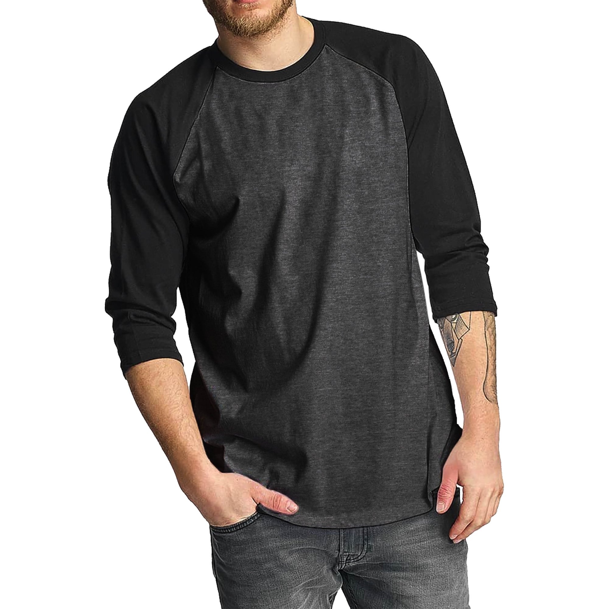 TOP PRO Men's Full Length Sleeve Raglan Cotton Baseball Tee Shirt