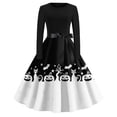 thumbnail image 2 of Women's Halloween Dress Skeleton Ghost Long Sleeve Hepburn Cocktail Fall Tea Length Dress Crew Neck 1950s Classic Funny Dress with Belt 3XL, 2 of 6
