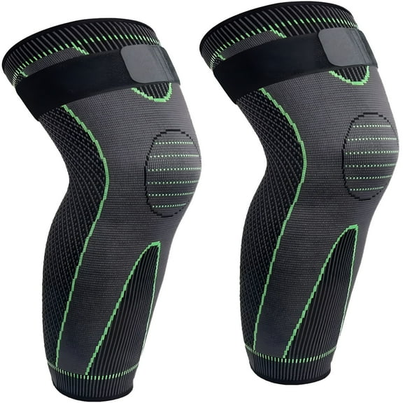 XIRQI Full Leg Sleeve Long Compression Knee Brace Protect Leg For Men And Women For Basketball Arthritis Cycling Sport Football Reduce Varicose Veins And Swelling Of Legs (Pair) - Green