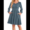 thumbnail image 3 of Vestido de Mujer con Mangas Largas Tipo Farol, Cuello Redondo, Falda Evasé, Moda de Otoño Azul Mar S, 3 of 7