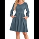 thumbnail image 3 of Vestido de Mujer con Mangas Largas Tipo Farol, Cuello Redondo, Falda Evasé, Moda de Otoño Azul Mar S, 3 of 7