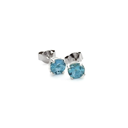 Sapphire Round Single - iParis Sterling Silver 4 Ct Round Blue Sapphire Stud Earrings