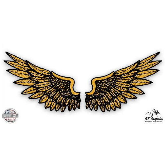 Yellow Pair of Wings - 3" Vinyl Sticker - For Car Laptop I-Pad Phone Helmet Hard Hat - Waterproof Decal