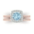 thumbnail image 2 of 1.58 ct Brilliant Round Cut Blue Zircon 14k Rose/White Gold Halo Solitaire with Accents Engagement Bridal Wedding Ring Band Set, 2 of 7