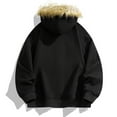 thumbnail image 4 of Plush Hooded Jacket for Men Lined Hoodies Sweatshirts Faux Fur Hood Warm Winter Heayweight Coat Long Sleeve Hiking Workout Tops, 4 of 9