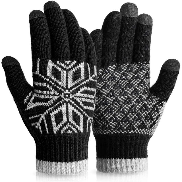 Winter Gloves Touch Screen Gloves Soft Wool Lining Elastic Cuff Anti-Slip Rubber Design for Men and Women