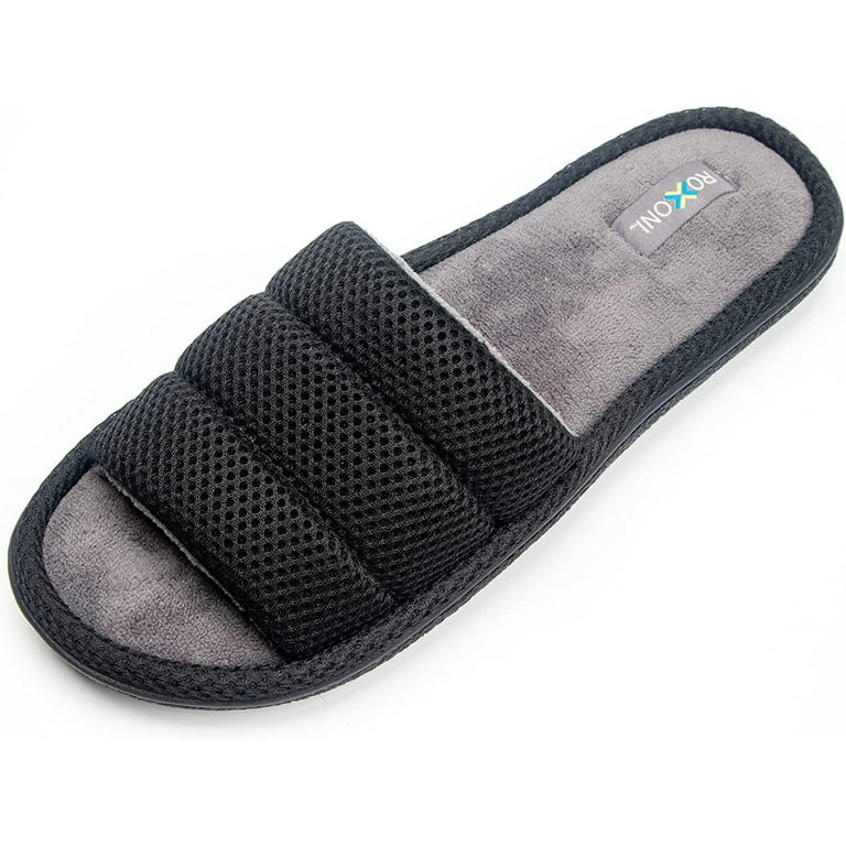 Roxoni Unisex Slippers Men Plush Slippers for Men Open Toe House Slippers Superior Comfort Cozy Soft & Durable Design Versatile & Colorful Slides Black -
