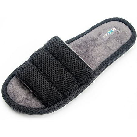 

Roxoni Unisex Slippers for Men Plush Slippers for Men Open Toe House Slippers for Superior Comfort Cozy Soft & Durable Design Versatile & Colorful Slides Sandals Black