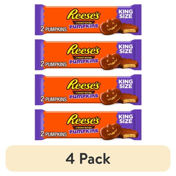 (4 pack) Reese's Milk Chocolate King Size Peanut Butter Pumpkins, Halloween Candy Pack, 2.4 oz