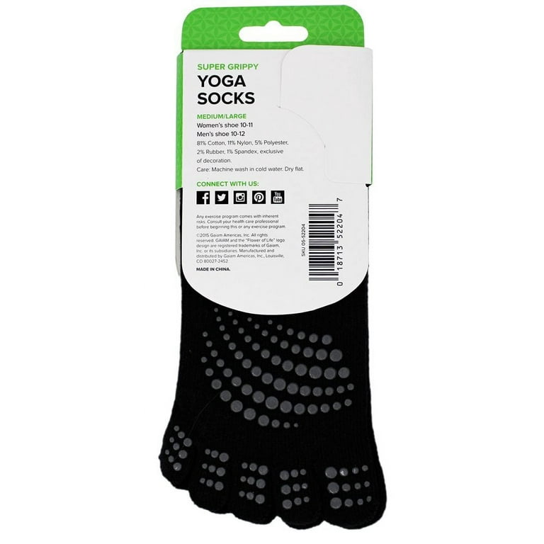 Gaiam All Grip Yoga Socks - Medium/Large - Black/Grey 