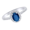 thumbnail image 2 of AFFY Oval Cut Simulated Blue Sapphire & White Natural Diamond Halo Ring In 10k White Gold Ring Size-4, 2 of 2