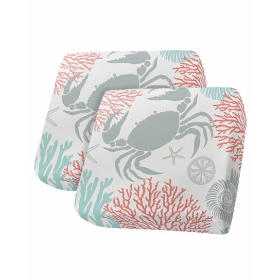 Teal Red Crab Coastal Couch Cushion Covers Stretch, Washable Sofa Seat Covers Individual Seat Cushion Sofa Slipcovers Summer Coral Nautical Couch Cover Furniture Protector S-2PCS