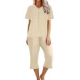 thumbnail image 5 of Drses Women's Pajama Sets Summer Short Sleeve Sleepwear Sets for Women Button Up Pj Loungewear Top and Capri Pants Pajamas for Women with Pockets, 5 of 8
