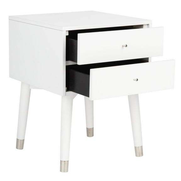 SAFAVIEH Lyla Mid-Century Retro Silver Cap Nightstand, White/Silver