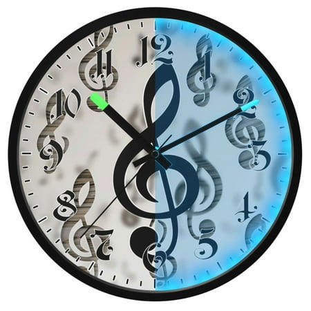 Ryvnso Retro Musical Note 12 Inch Night Light Wall Clock Luminous Silent Battery Operate Clocks