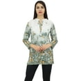 thumbnail image 4 of Phagun Women's White Floral Digital Printed Long Sleeve Tunic Casual Top - 4, 4 of 8