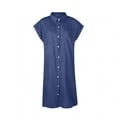 thumbnail image 2 of Pisexur Denim Robe Chemise en pour Femmes Longueur Genou Manches Courtes Robe en Jean Boutonnée Tunique Décontractée avec Poches, 2 of 6