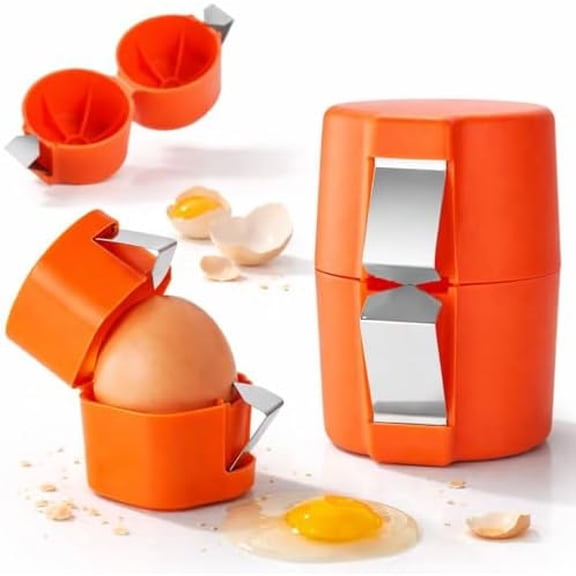 Egg Cracker Tool, One Hand Egg Opener & Separator for Raw Eggs, Mess Free Egg Shell Breaker for Baking Kitchen (Orange)
