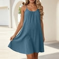 thumbnail image 5 of PRINxy Women's Spaghetti Strap U Neck Crinkled Cotton Linen Dress Adjustable Straps Loose Casual Short Dress for Summer Beach Vacation Navy M, 5 of 8
