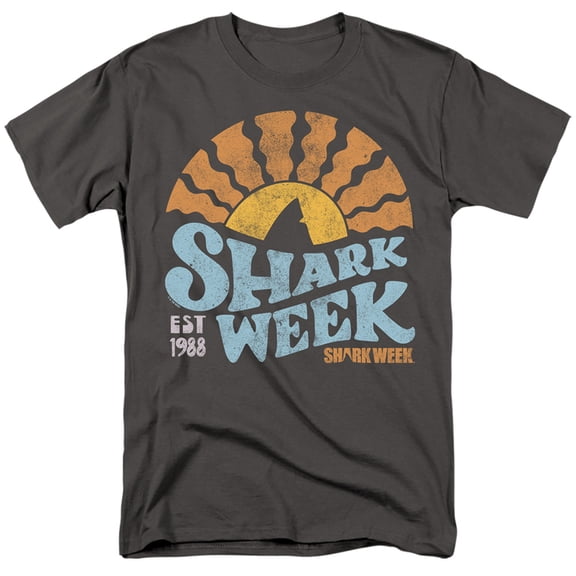 Shark Week Officially Licensed Lino Sunset Unisex Adult T Shirt, Charcoal, 4X-Large