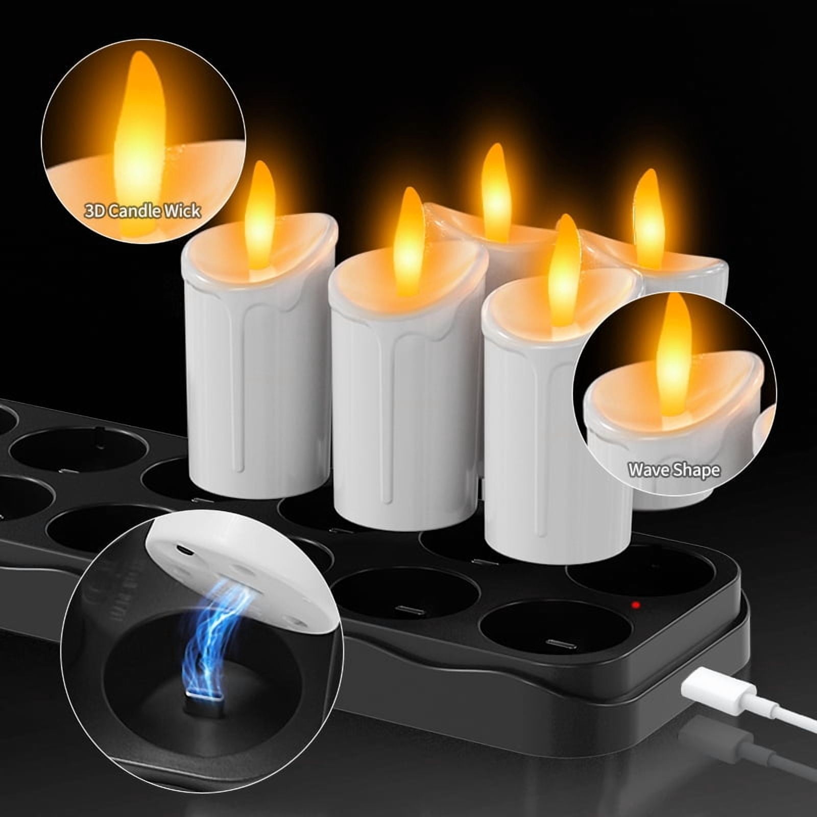 Flameless Candles with Remote and Charging Base, 12 Pack USB Rechargeable LED Tea Lights Candles, Battery Operated Small Electric Votive Candles with Timer for Weddings, Christmas, Home, Party Decor